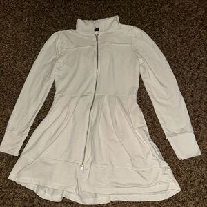 VENUS White Long-Sleeve Zip Front Fit-and-Flare Dress Sweater